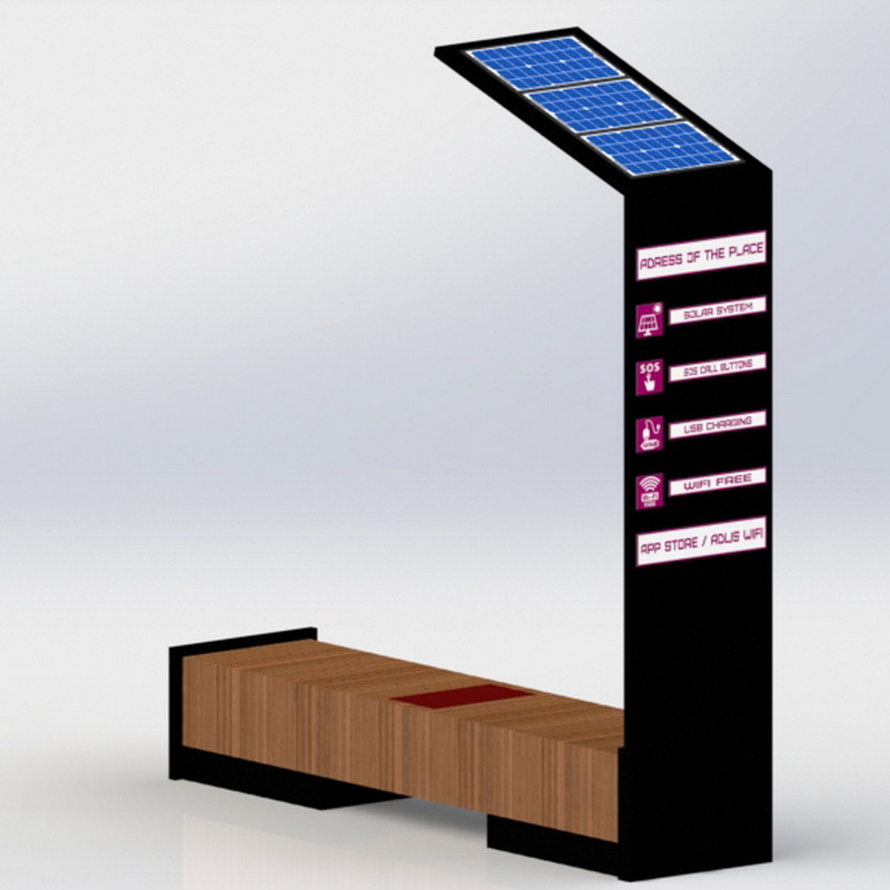 Roestvrij staal Smart Wifi USB Opladen Solar Outdoor Bench met LED-display