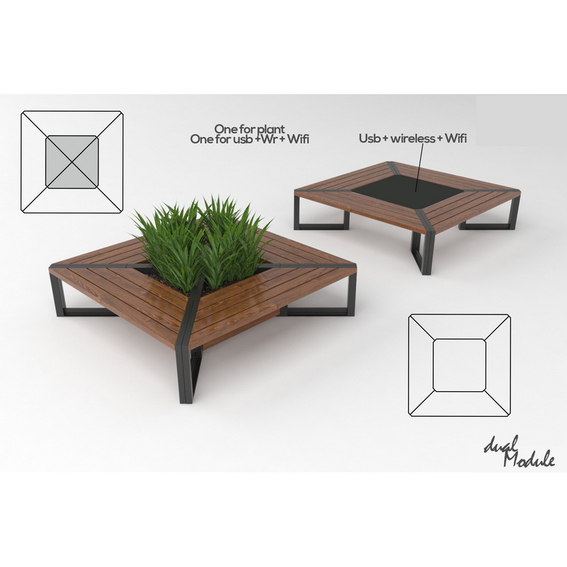 Nieuw ontwerp Draadloos Opladen Smart Solar Garden meubilair Patio Bench voor Park