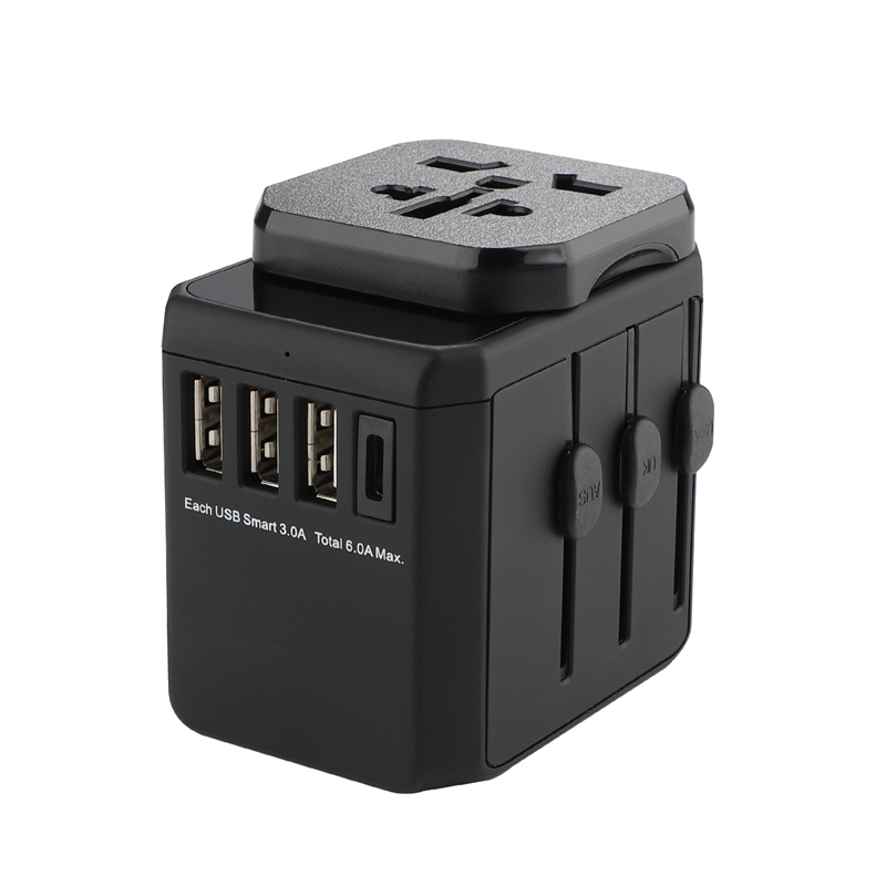 Aarding wereldwijd pluggen universele 3 USB + Type C-poort standaard geaarde multifunctionele reisadapter
