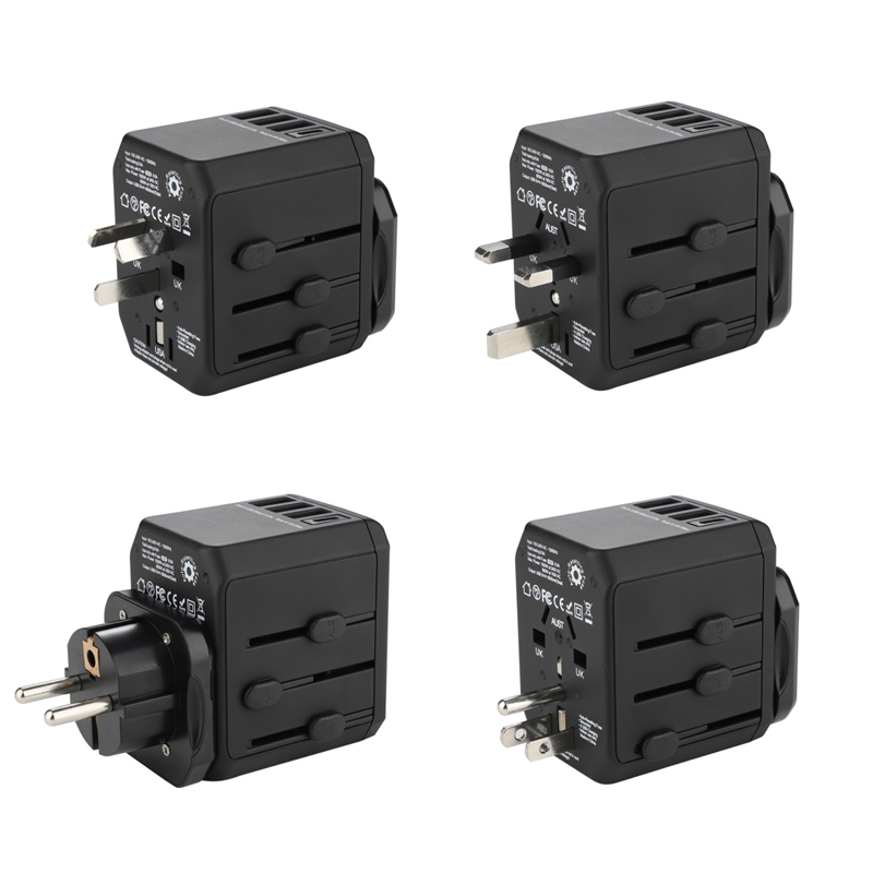 Aarding wereldwijd pluggen universele 3 USB + Type C-poort standaard geaarde multifunctionele reisadapter