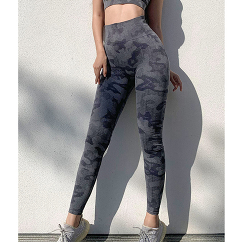 Dames fitnessbroek met hoge taille stretch, nauwsluitende camo, sneldrogende hardloop-yogabroek met