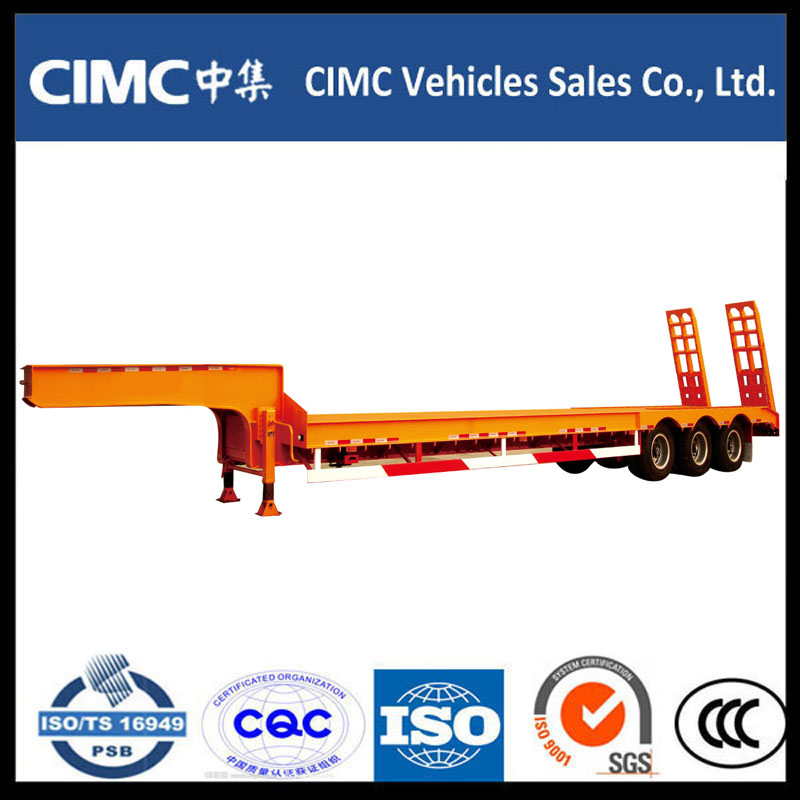 Cimc 3 Axle 70ton Lage Bed Semi Trailer met Hydraulische Ramp