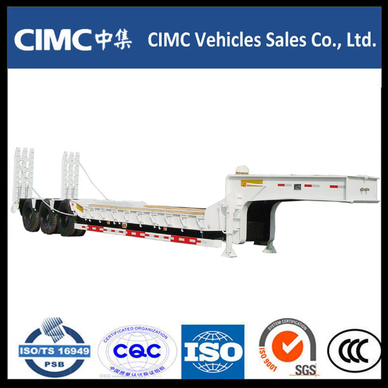 Cimc 3 Axle 70ton Lage Bed Semi Trailer met Hydraulische Ramp