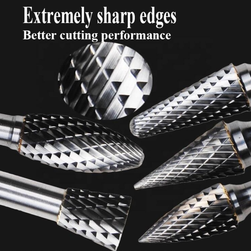 Wolfraamcarbide roterende braam: hogesnelheidsfrees TCT Flexibele roterende dubbele snede Extra lange luchtgereedschappen Wolfraamcarbide roterende bramen Set enkele snede