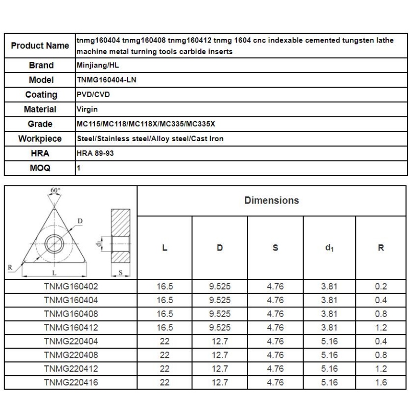 Draaiblad: tnmg160404 tnmg160408 tnmg160412 tnmg 1604 cnc indexeerbare gecementeerde wolfraam draaibank machine metalen draaigereedschappen hardmetalen wisselplaten