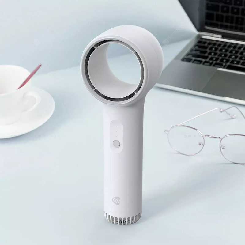 Juntaitong MiNi Handheld Bladeless Fan Bladeless Safety Strong Wind Low Noise Beautiful And Portable Vane Car Travel Use fans - White