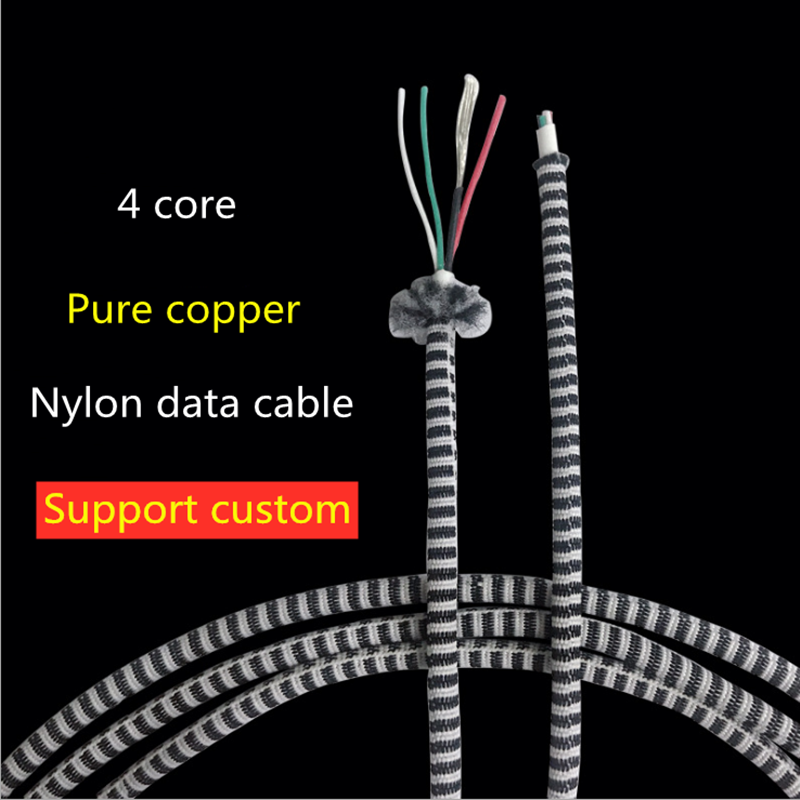 Datakabel voor mobiele telefoon Kabel 4-aderige streep gevlochten draad Zuiver koperen geleider USB-micro-oplaadkabel