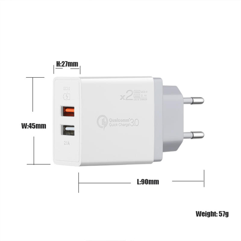 EU/VS/UK PD 18W + 5V 2.4A 2 poort USB C Fast Charger universele multi travel charder