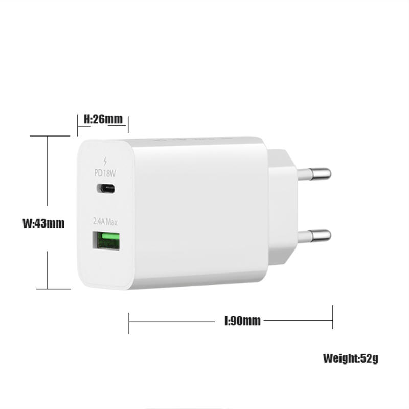 18W QC 3.0 + 2.4A Adapter Type-c USB Wall Travel Charger Adapter Snelle mobiele telefoon oplader multi-poort usb-laders