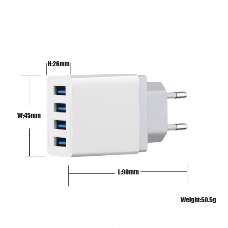 4 poorten USB Wall Travel Charger Adapter Snelle mobiele telefoon oplader multi-poort USB-laders