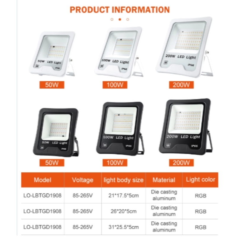 Aluminium ip66 50w 100w 200w geleid overstromingslicht