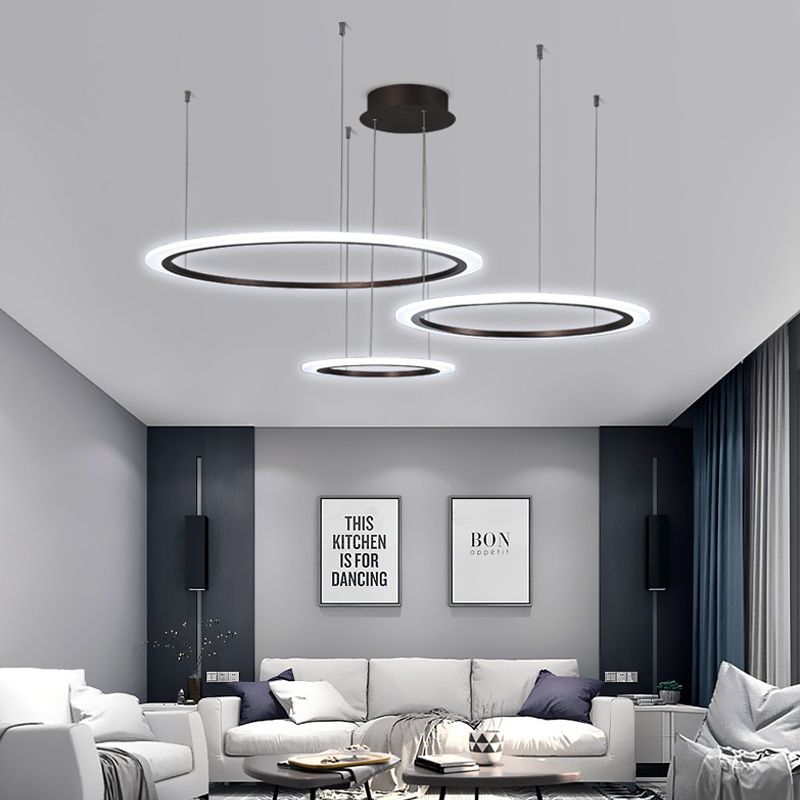 Fancy moderne acryl cirkel verlichting ring kroonluchters armatuur ronde hangende licht ronde led hanglamp voor restaurant