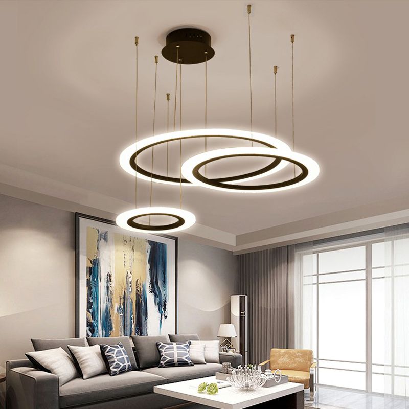 Fancy moderne acryl cirkel verlichting ring kroonluchters armatuur ronde hangende licht ronde led hanglamp voor restaurant