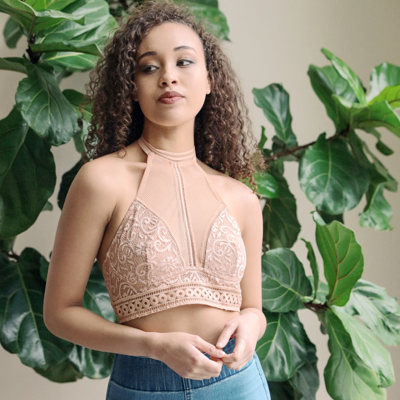 GA-5502 Hoge hals Bralette Mesh Choker Bra Mode Kant Camisole Top
