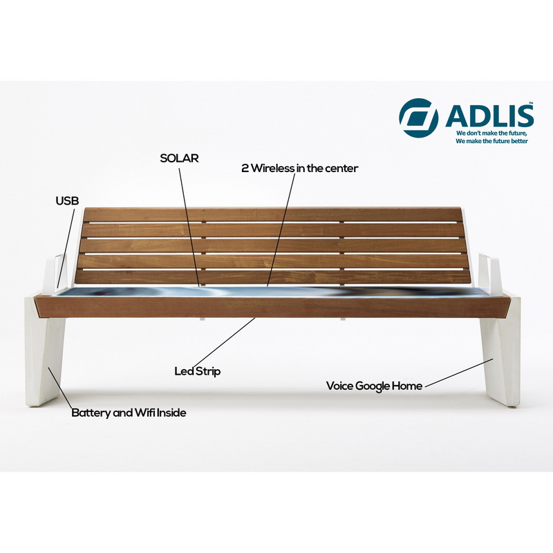 USB-opladen Smart Wifi Nieuwste ontwerp Smart Garden Bench met zonne-energie