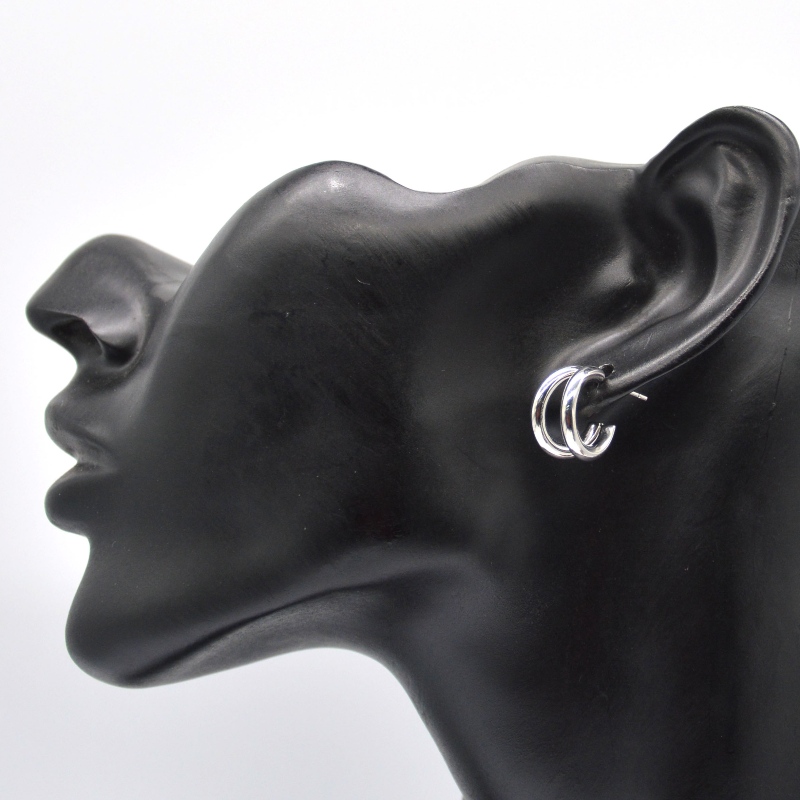 Dikke zilveren hoepel oorbellen dubbele C-ring retro geometrische metalen rock punk ronde cirkel bungelende oorbellen voor vrouwelijke meisjes oorbellen sieraden China Ruifanbao sieraden verwerking fabriek