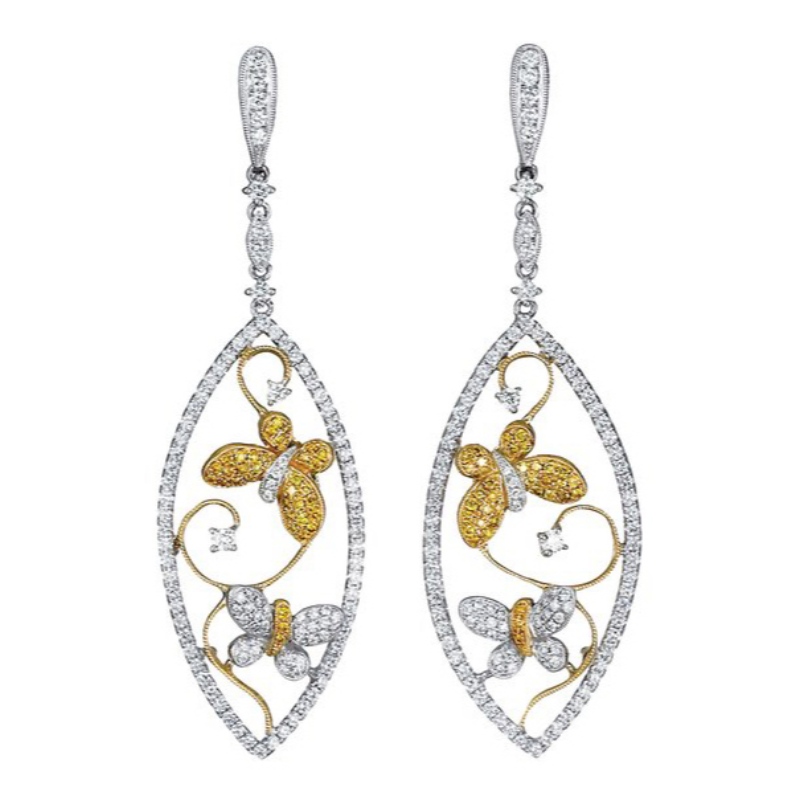 Womens leaf frame unieke vlinder hanger oorbellen met vlindervleugels diamanten met diamanten versierde mode-insecthanger oorbellen voor de zomer bruiloft cadeau cadeau China Ruifanbao sieradenwinkel fabriek