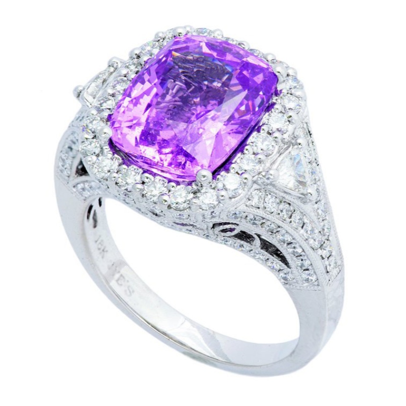 Dames 925 sterling zilver .925 ring synthetische saffier saffier hoogglans gepolijste klauw set zirkoon uitsparing China Ruifanbao sieraden verwerking fabriek