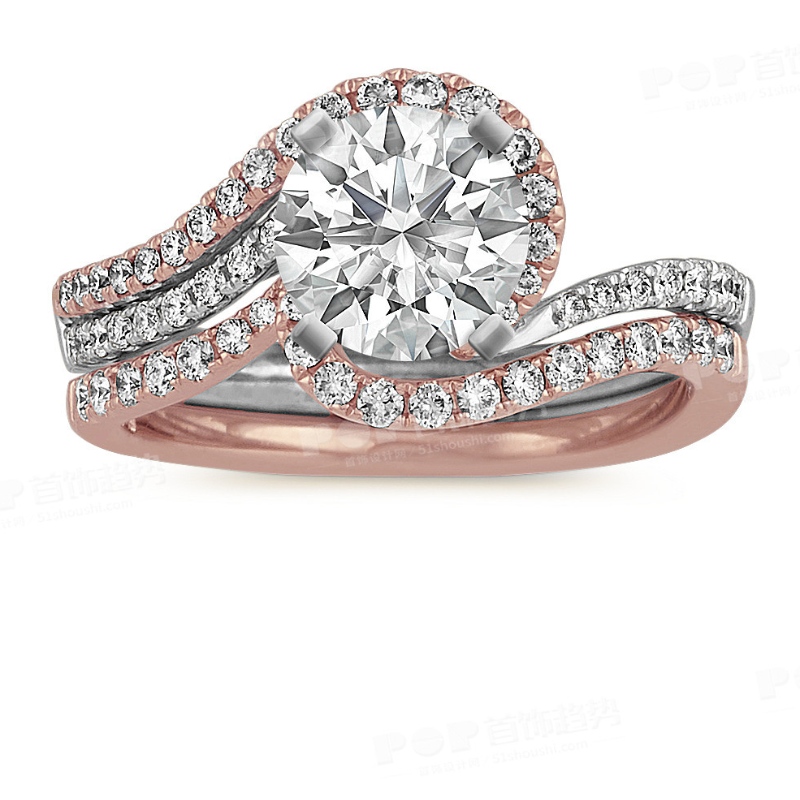 Womens luxe sfeer gevuld met diamanten rose goud 925 zilveren ring China Ruifanbao sieraden verwerkingsfabriek
