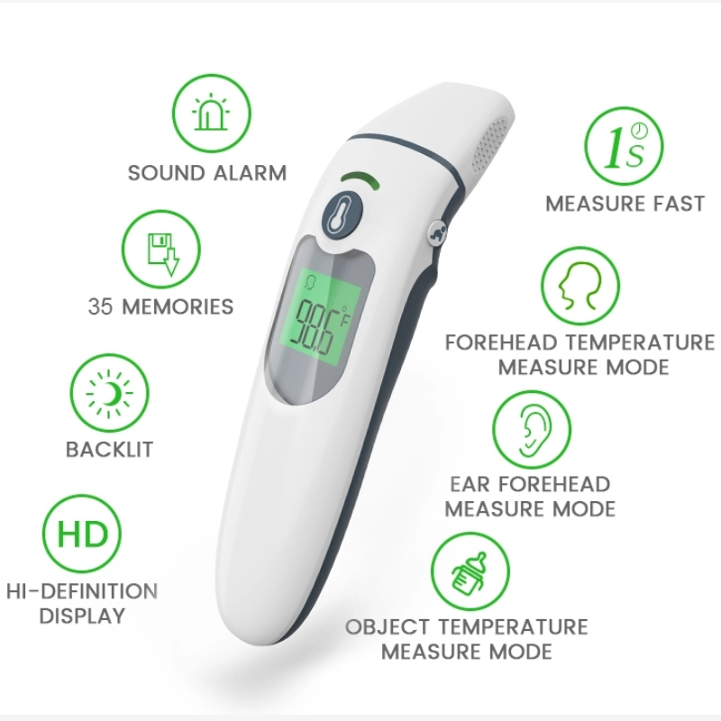 Medisch huis Hoge nauwkeurigheid Digitaal voorhoofd en oor Infrarood Snel afleesthermometer voor baby's en volwassenen FDA / CE / Rohs goedgekeurd