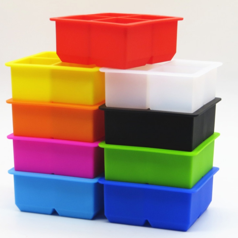 Silicagel 4-roosters ijsrooster 4-verbonden silicagel vierkante mal 4-gaats vierkante doos met accessoires whiskybar ijsblokjesdoos