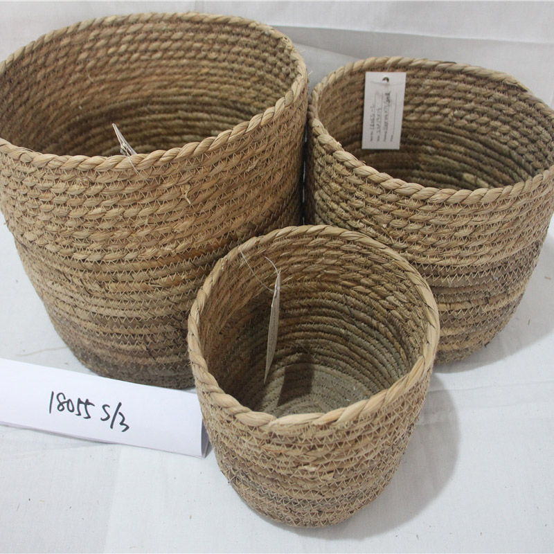 groothandel Sea Grass gedroogde zeegras materiaal producten geweven wasmand opslag mand met handvat