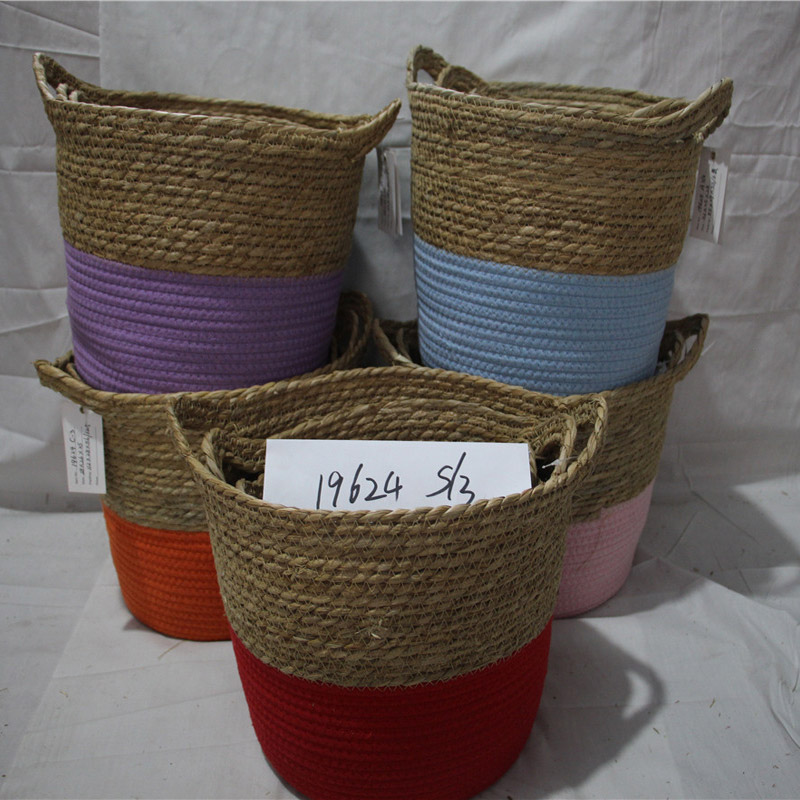 Handgemaakte stro opbergdoos zeegras mand rotan fruit container make-up organizer geweven opbergmanden