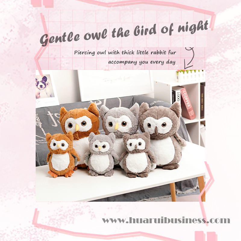 Dikker konijnenbont nachtvogel uil speelgoed / pluche pop / gevulde uil