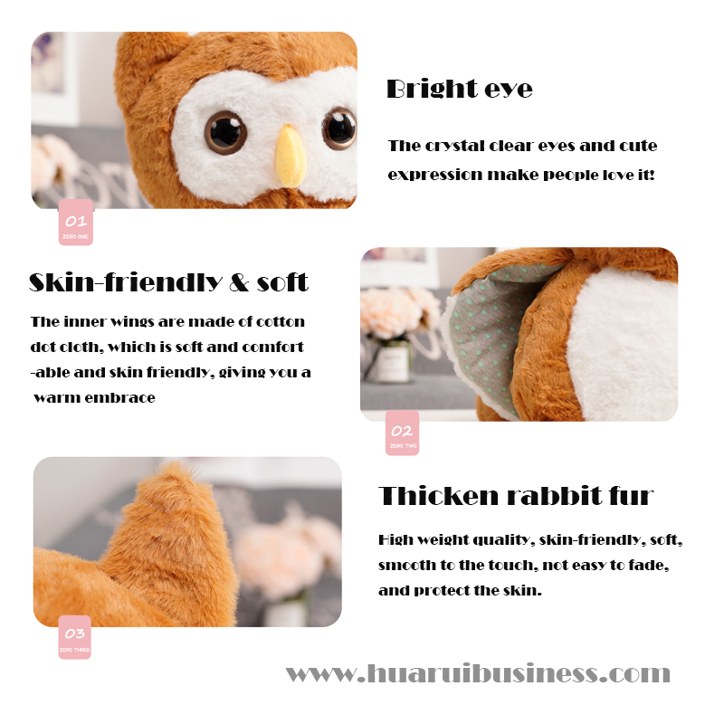 Dikker konijnenbont nachtvogel uil speelgoed / pluche pop / gevulde uil