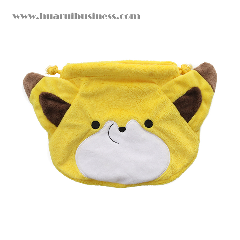 short fleece beer and fox drain plush bag, ophaalstring bergzak, cosmetische zak