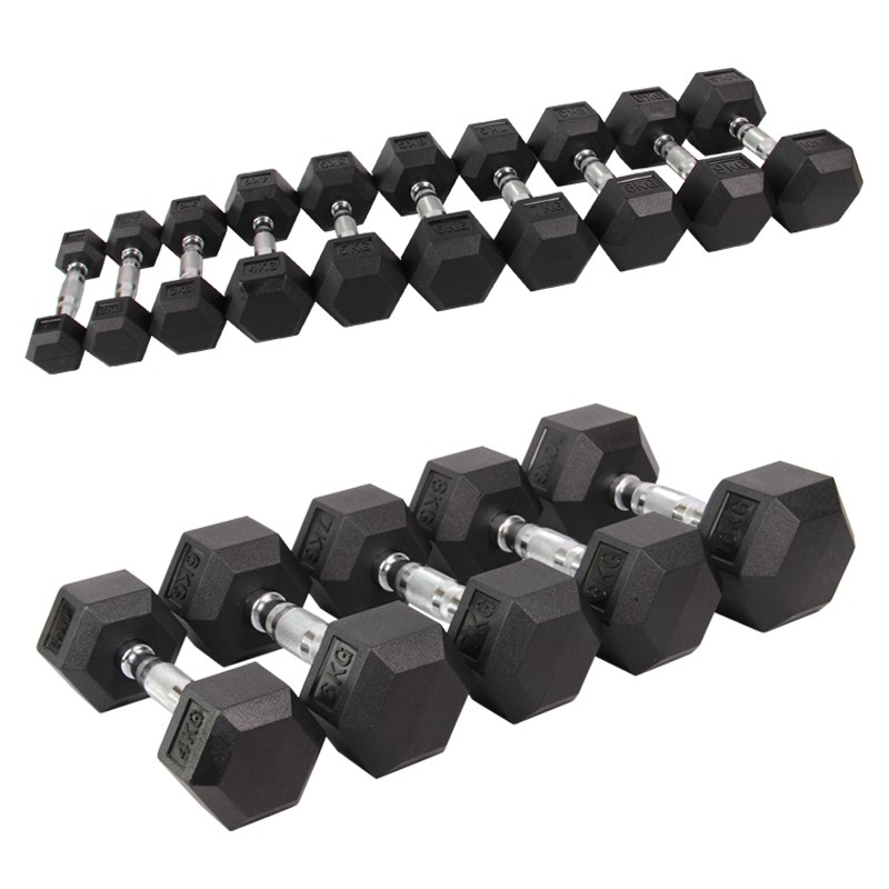 Bezienswaardig om sportartikelen Hexagonal Dumbells Fitness Equipment Rubber Dumbells Body Building Dumbells te koop