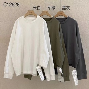 Losse-passend ontwerp Minimalistische Round Collar stijl Stijve mouw Casual Vaste kleur katoen en linnen oversized aangepaste 12628 T-Shirts