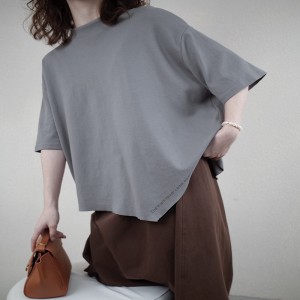 Losse-passend ontwerp Minimalistische Round Collar stijl Stijve mouw Casual Vaste kleur katoen en linnen oversized aangepaste 12631 T-Shirts