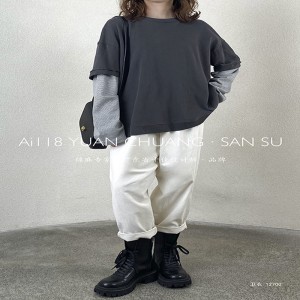 Losse-montage ontwerp Minimalistische ronde Collar stijl Gesnopte mouw Casual Vaste kleur katoen en linnen oversized aangepaste 12700 Sweatshirts