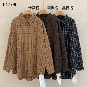 Losse-fitting design Minimalistische stijlvolle Casual Solid Color Striped Checked oversized custom 17796 Loose Checked Shirt