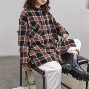 Losse-fitting design Minimalistische stijlvolle Casual Solid Color Striped Checked oversized custom 1785 3 Losse Checked Shirt