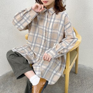 Losse-fitting design Minimalistisch Stijve Casual Solid Color Striped Checked oversized custom 17827 Losse Checked Shirt