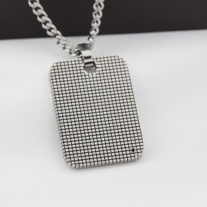 Stainkless Steel Men\'s Engravable Dog Tag Pendant met Cubic Zirconia Stone Fence Patroon Necklace