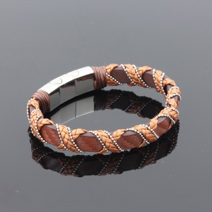 Staalsbracelet met multiplayer Wrict cuff Bracelet Multi-Color Braided Leather Bracelet met magnetische klem