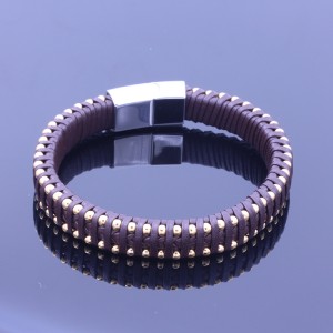 Roestvrij stalen Bead Bracelet Multi-Layer Braided Leather Bracelet met Magnetische klem