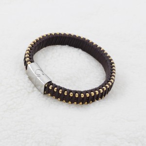 Roestvrij stalen Bead Bracelet Multi-Layer Braided Leather Bracelet met Magnetische klem