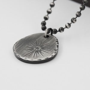 Antieke zwarte ketting glanzende ster hanger roestvrij stalen ronde ketting