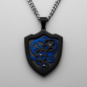 Gear roestvrijstalen hanger tweekleurige zwart en blauwe ketting creatieve heren hanger sieraden