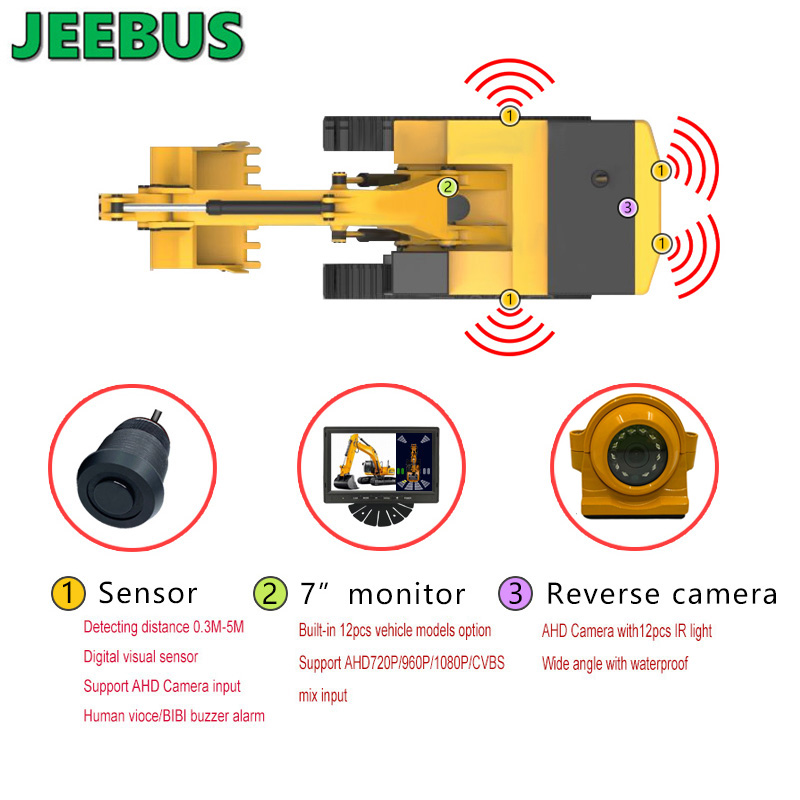 Ultrasone digitale parkeersensorkit 4 sensoren Weergave achteruitrijcamera Backup Radar Detecteren Waarschuwing 7 inch bewakingssysteem