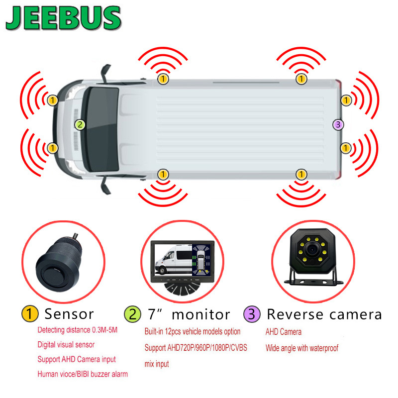 Groothandel Ultrasoon Visueel Parkeersensor Monitor Systeem met Achteruitrijcamera Auto Van Camper 8 Sensoren Radar Detecteren Digitale Display