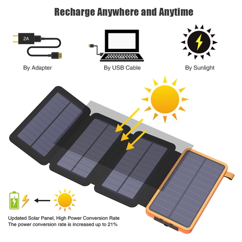 Outdoor waterdichte draadloze draagbare mobiele batterij snellader 1-5 externe zonnepanelen opvouwbare zonne-energiebank