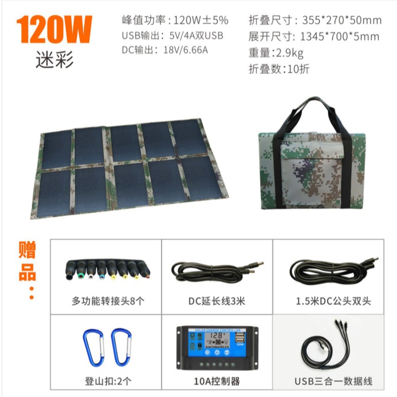 120W zonne-opvouwbare tassen Opvouwbare oplader op zonne-energie Opvouwbaar zonnepaneel