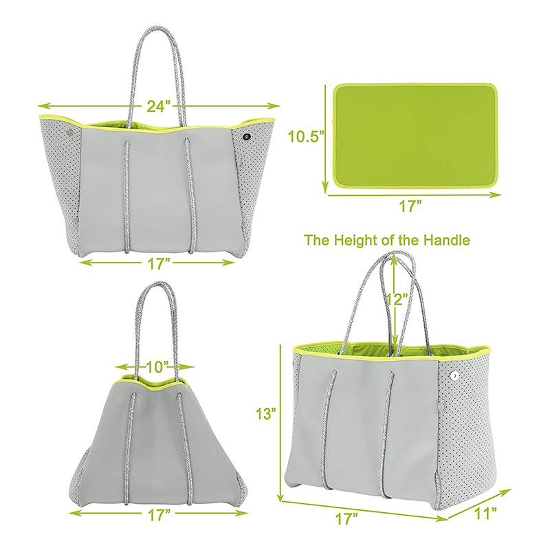 Neopreen Multipurpose Beach Bag Tote met innerlijke ritssluiting en beweegbare bord