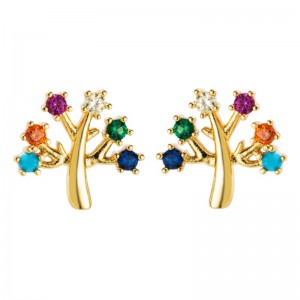 European en American Copper-vergulde Real Gold Micro-Inlaid Color Zirkoon Oornoppen, Gepersonaliseerde Oorbellen Accessoires, Modieuze Temperament Flower Womens Oorbellen