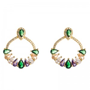 Europese en Amerikaanse persoonlijkheid messing oorbellen temperament vrouwelijke oorbellen micro-ingelegd kleur zirkoon oorbellen bloemvormige Japanse en Koreaanse oor sieraden